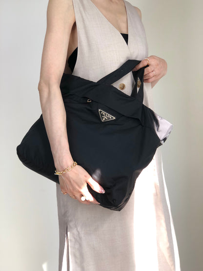 PRADA Tessuto Triangle Logo Handbag Totebag Black Vintage txv6yu