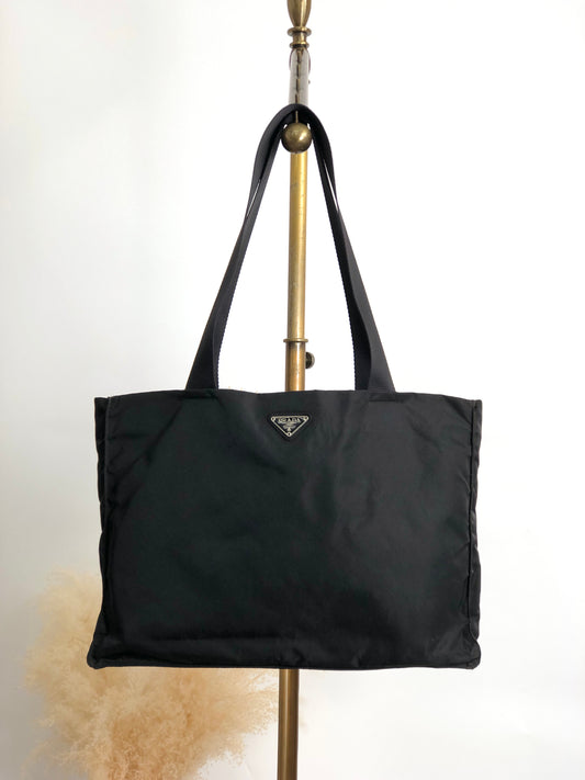 PRADA Tessuto Triangle Logo Totebag Black Vintage fhex45