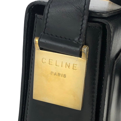 CELINE Gancini Logo Motif Leather Shoulder bag Black Vintage vgez3i