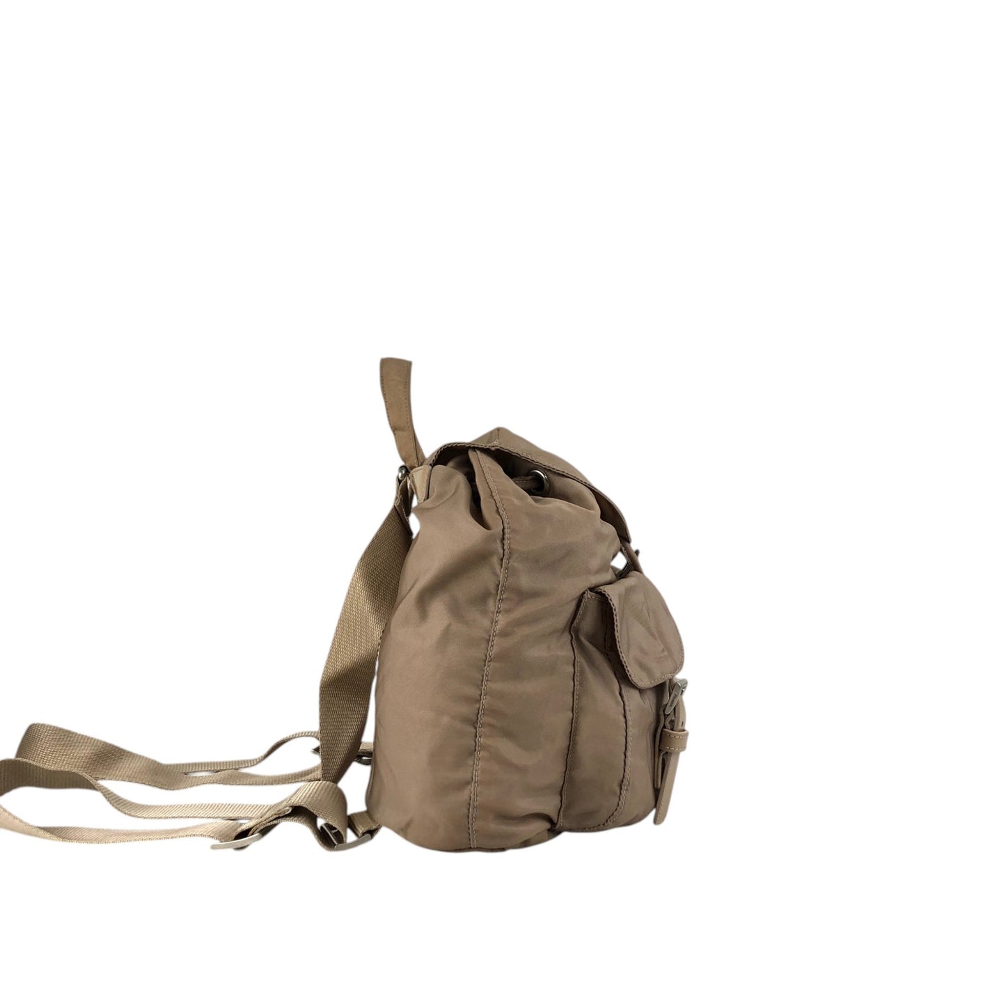 PRADA Tessuto Triangle Logo Double Pocket Backpack Beige Vintage nhc32x