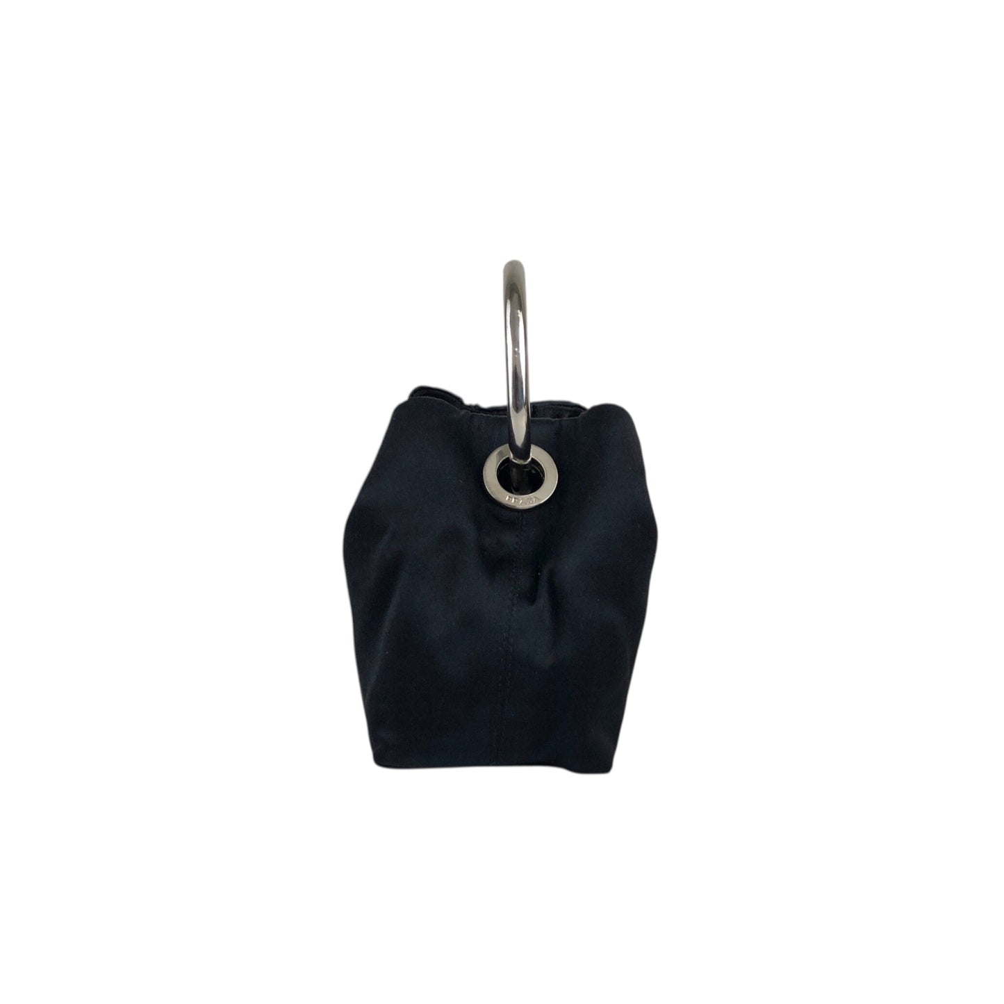 PRADA Triangle Logo Metal Handle Small Handbag Black Vintage dgw5pt