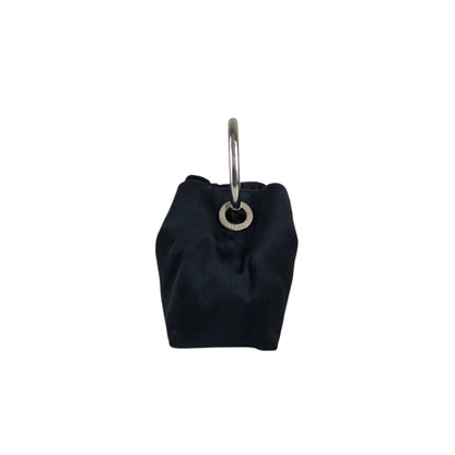 PRADA Triangle Logo Metal Handle Small Handbag Black Vintage dgw5pt