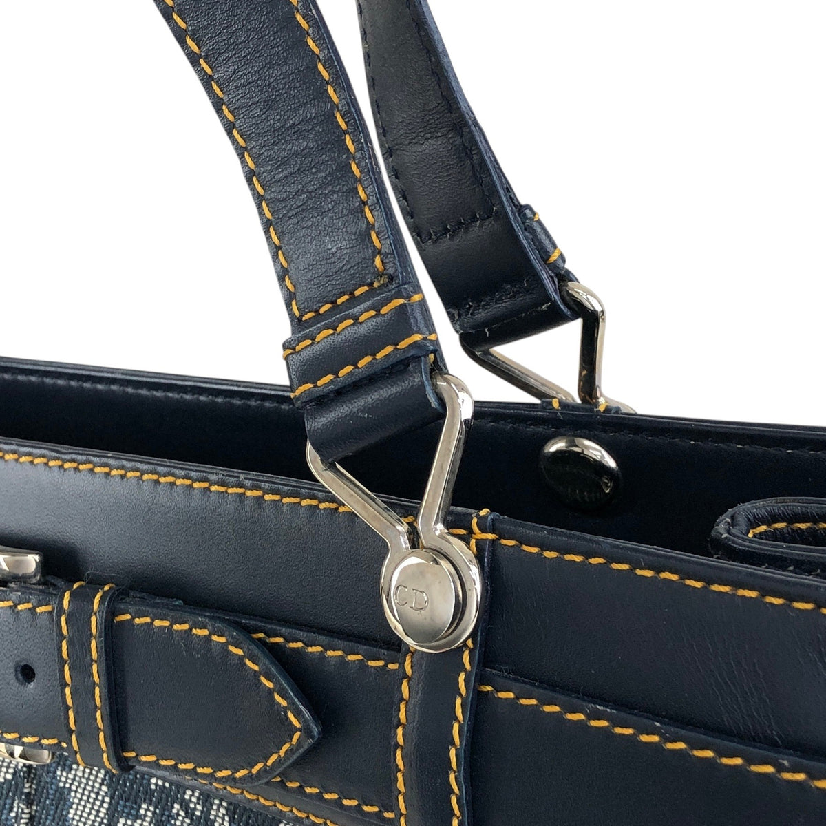 Christian Dior Trotter Front Buckle Handbag Navy Vintage nk2ius