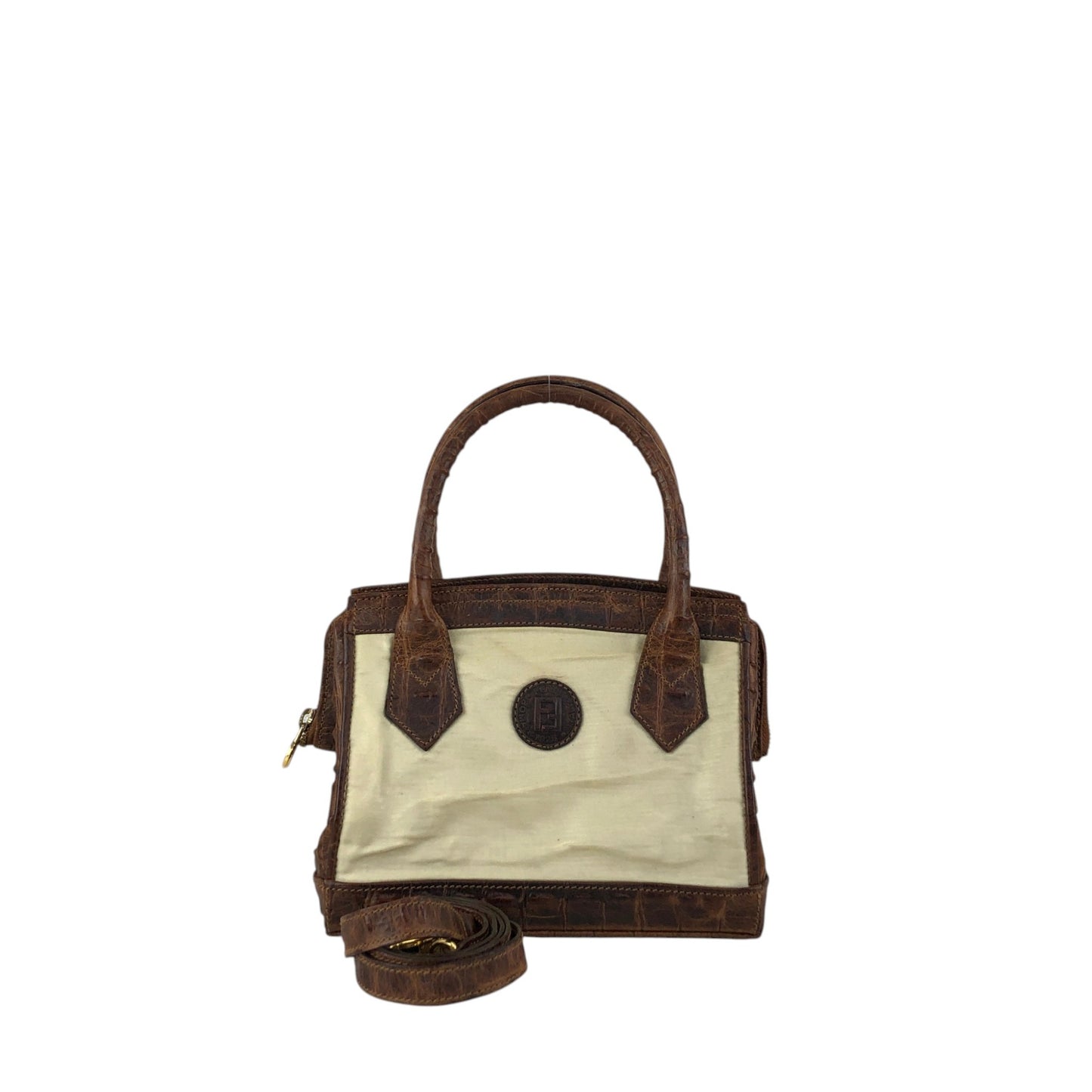 FENDI Logo Two-way Handbag Shoulder bag Beige Vintage apxrfn