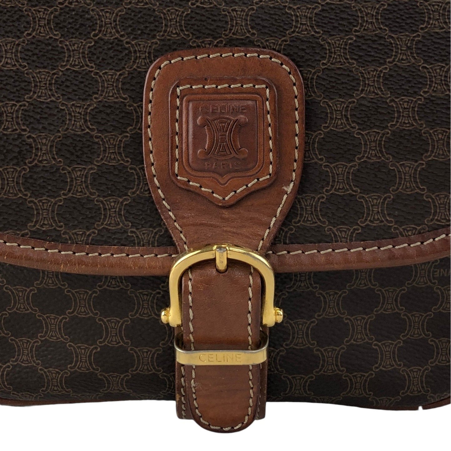 CELINE Macadam Blason Front Buckle Shoulder bag Brown Vintage ketsrv