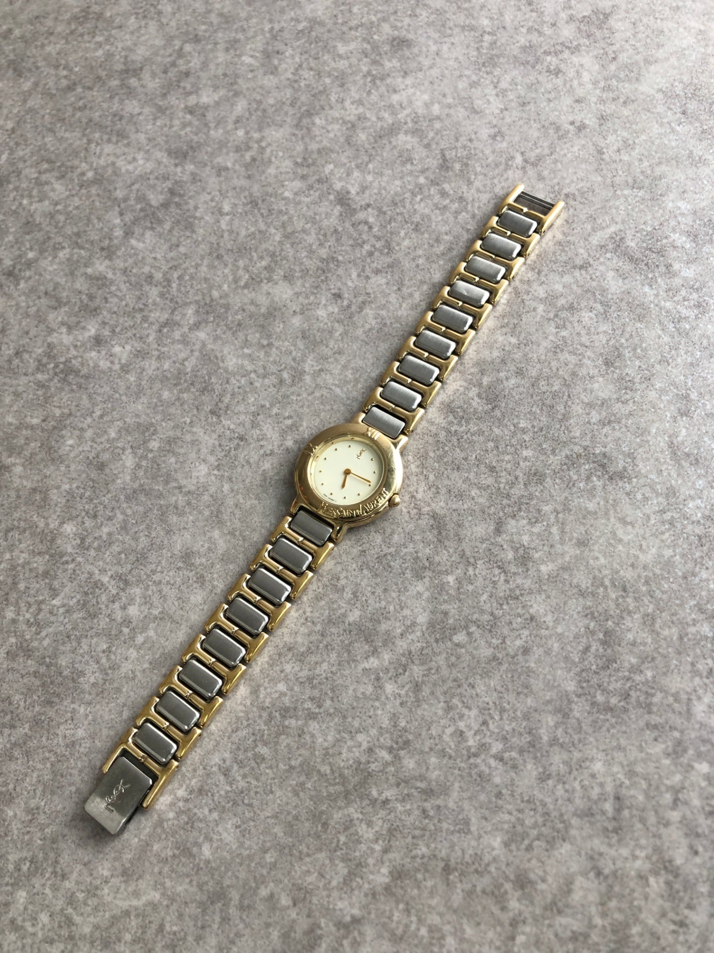 Yves Saint Laurent YSL Logo Watch Silver×Gold GN-4-S Vintage