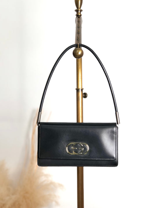 GUCCI Interlocking Logo Shoulder bag Black Vintage p4guhx