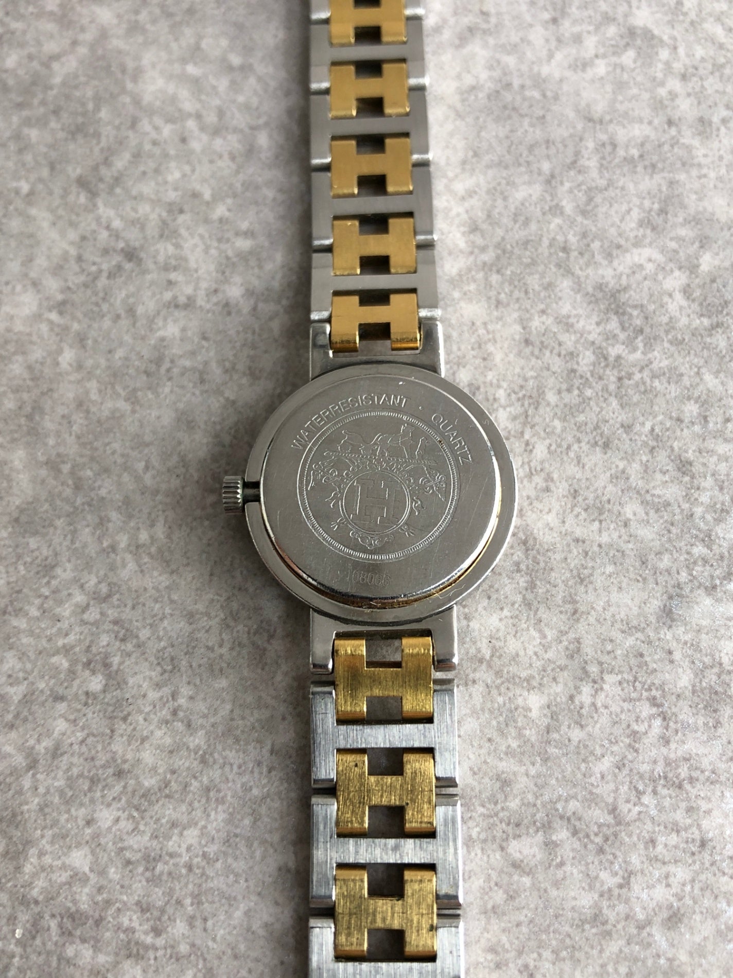 HERMES Quartz  Clipper Watch Silver×Gold Vintage 8nv65a