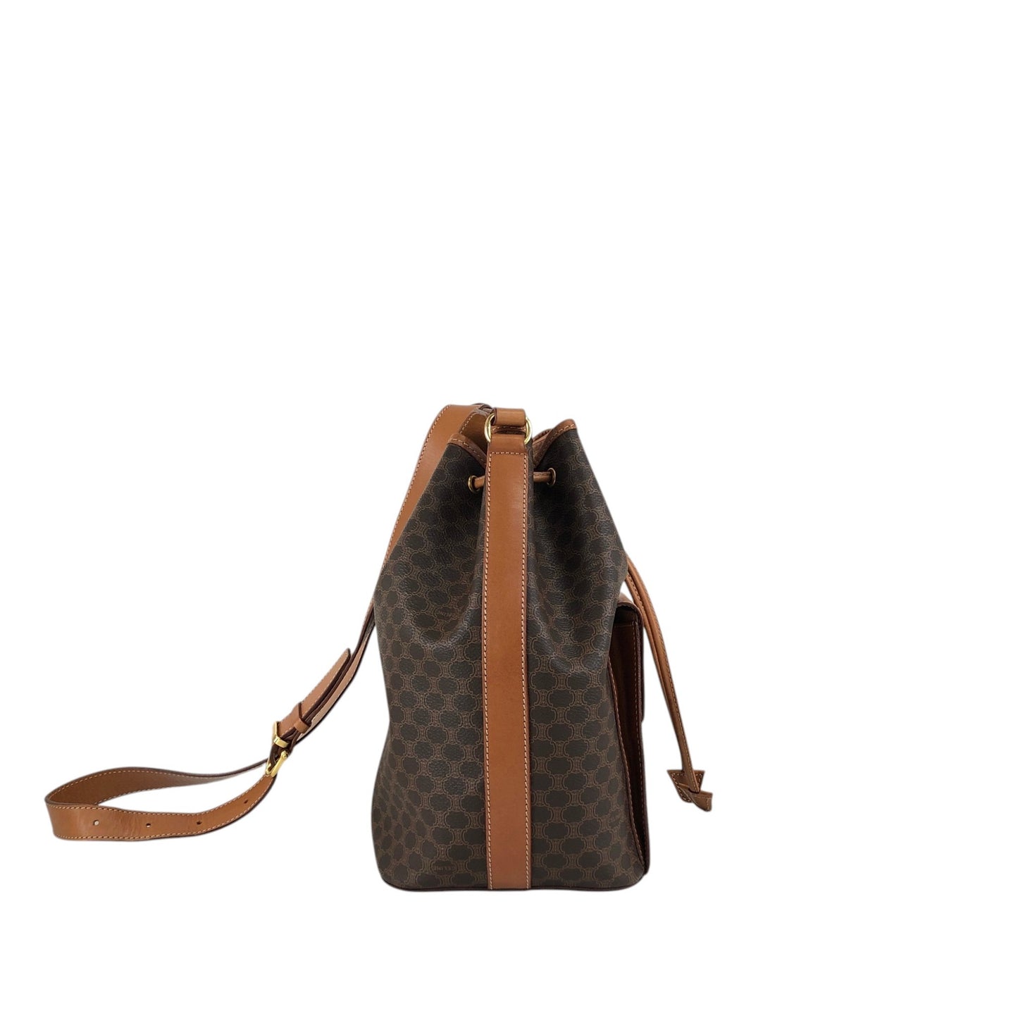 CELINE Macadam Blason Drawstring Shoulder bag Brown Vintage ex6n3b