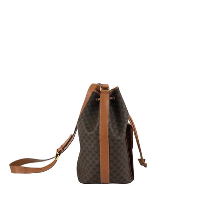 CELINE Macadam Blason Drawstring Shoulder bag Brown Vintage ex6n3b