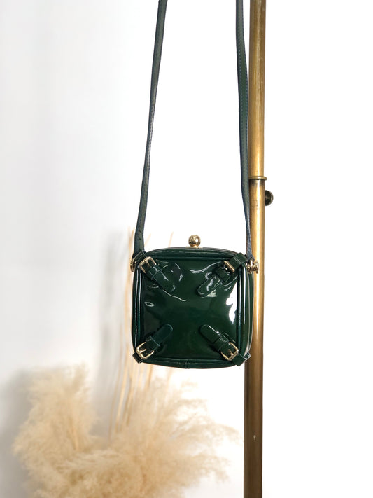 CELINE Metal Clasp Small Shoulder bag Green Vintage jye34i