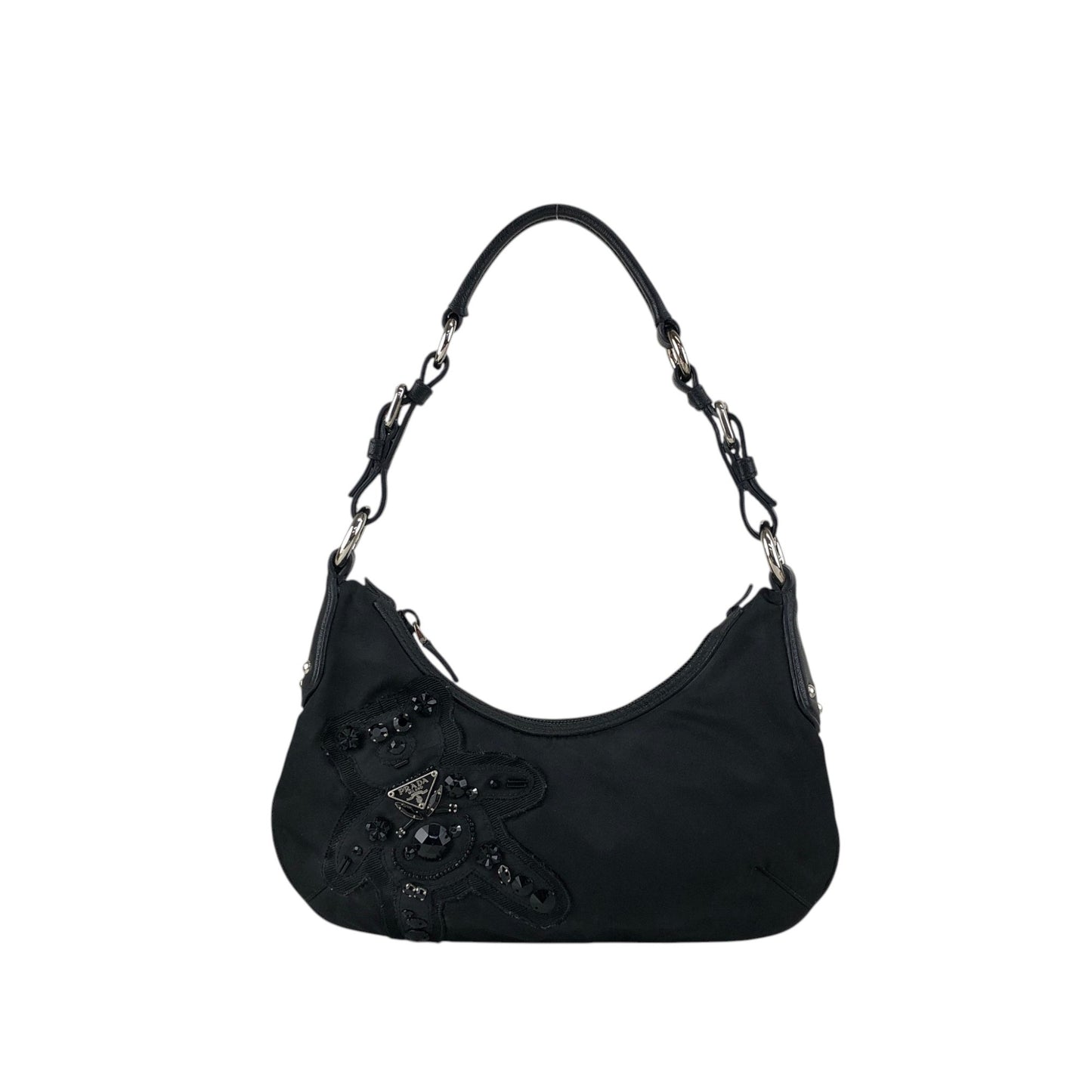 PRADA Triangle Logo Shoulder bag Black Vintage s4bkfb
