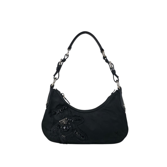 PRADA Triangle Logo Shoulder bag Black Vintage s4bkfb