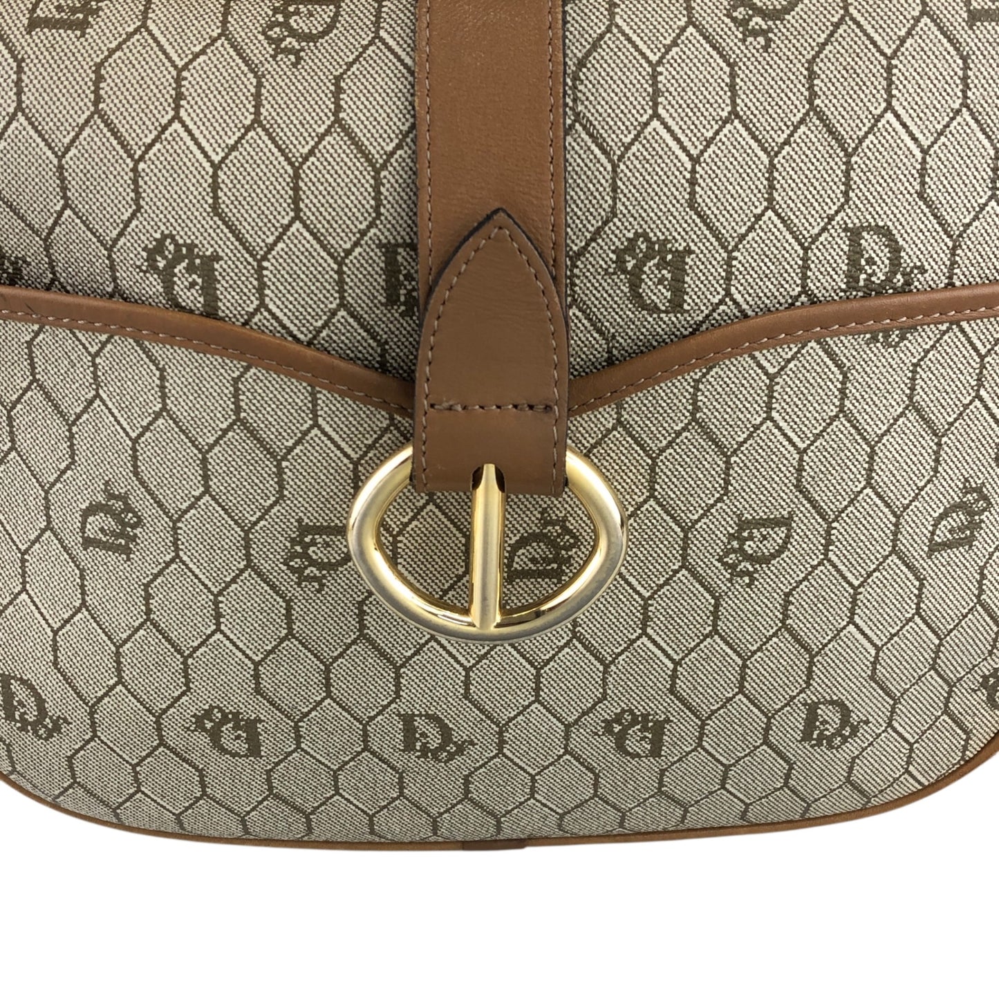 Christian Dior Honeycomb Pattern Round Shoulder bag Beige Vintage rd2a45