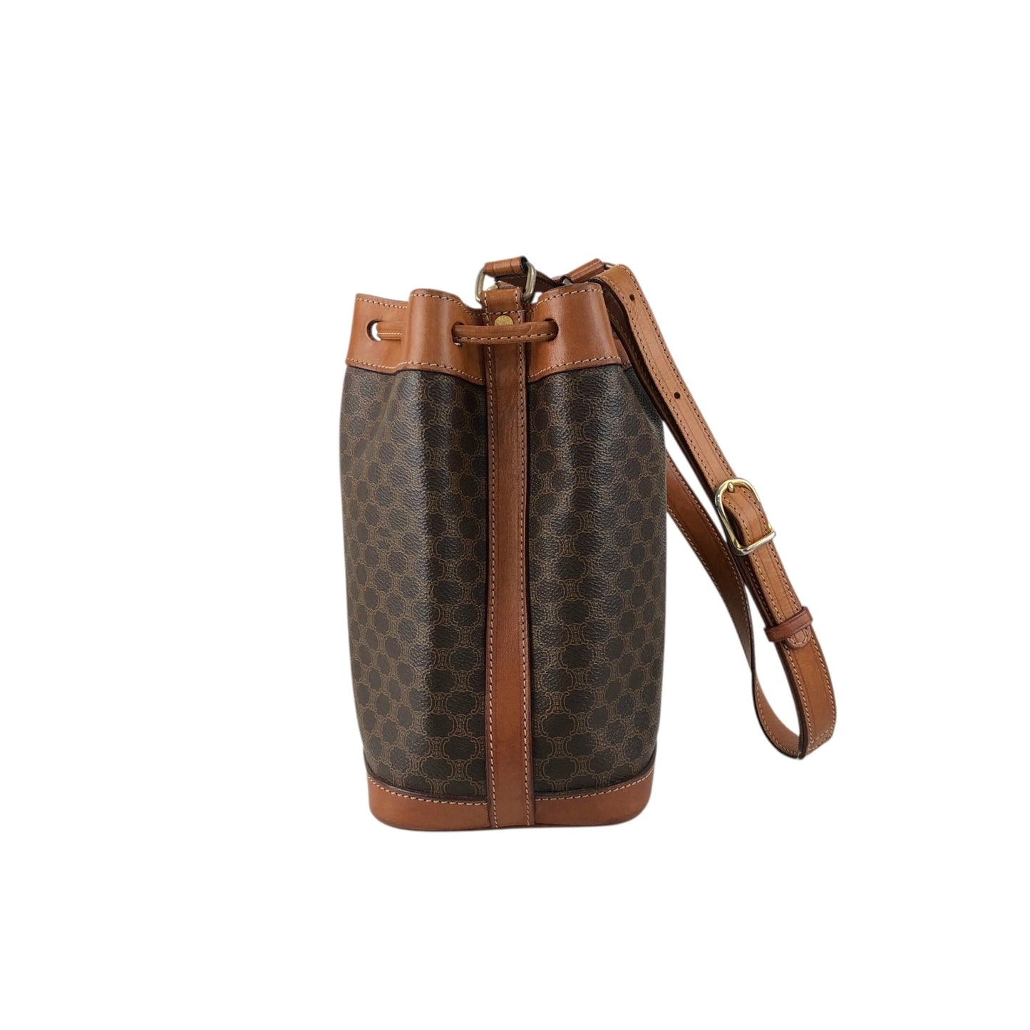 CELINE Macadam Drawstring Small Shoulder bag Brown Vintage kzhdhu