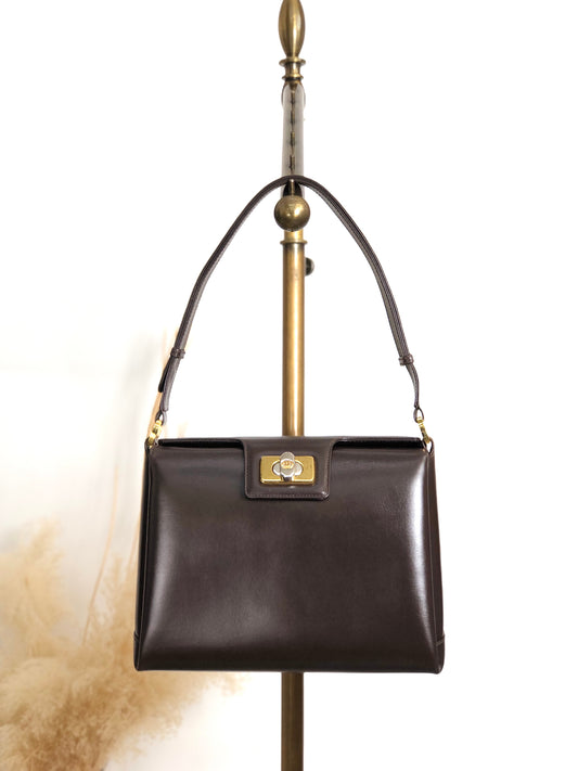 GUCCI Turn Lock Handbag Brown Vintage ud4z3y