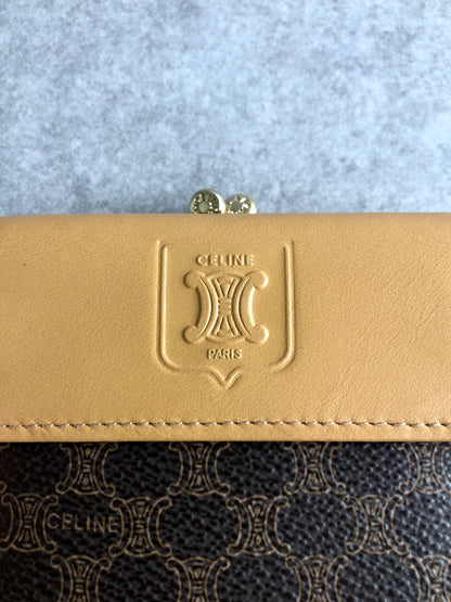 CELINE Macadam Blason Metal Clasp Folded Wallet Brown Vintage htr8be