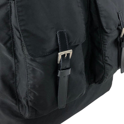 PRADA Tessuto Triangle Logo Double Pocket Totebag Black Vintage ui25rj