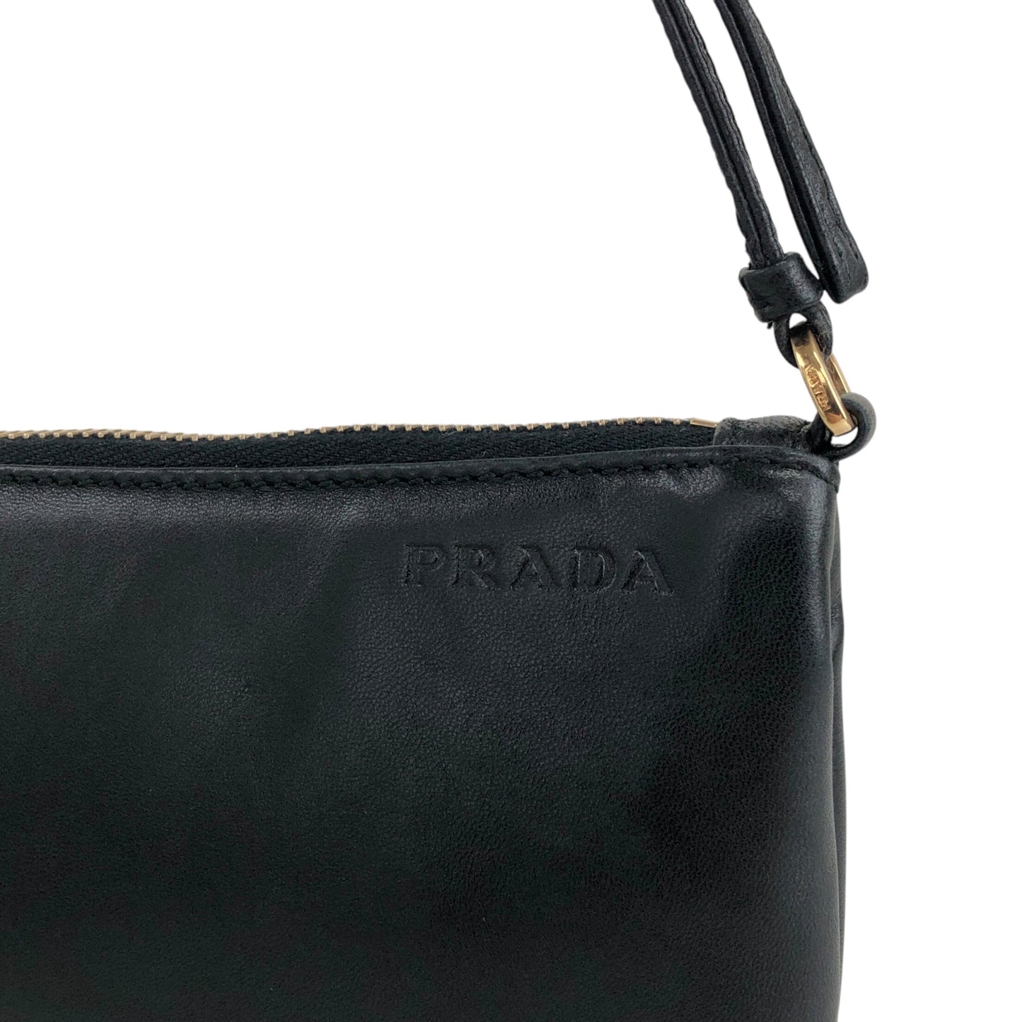 PRADA Logo Embossed Shoulder bag Black Vintage 4833mz