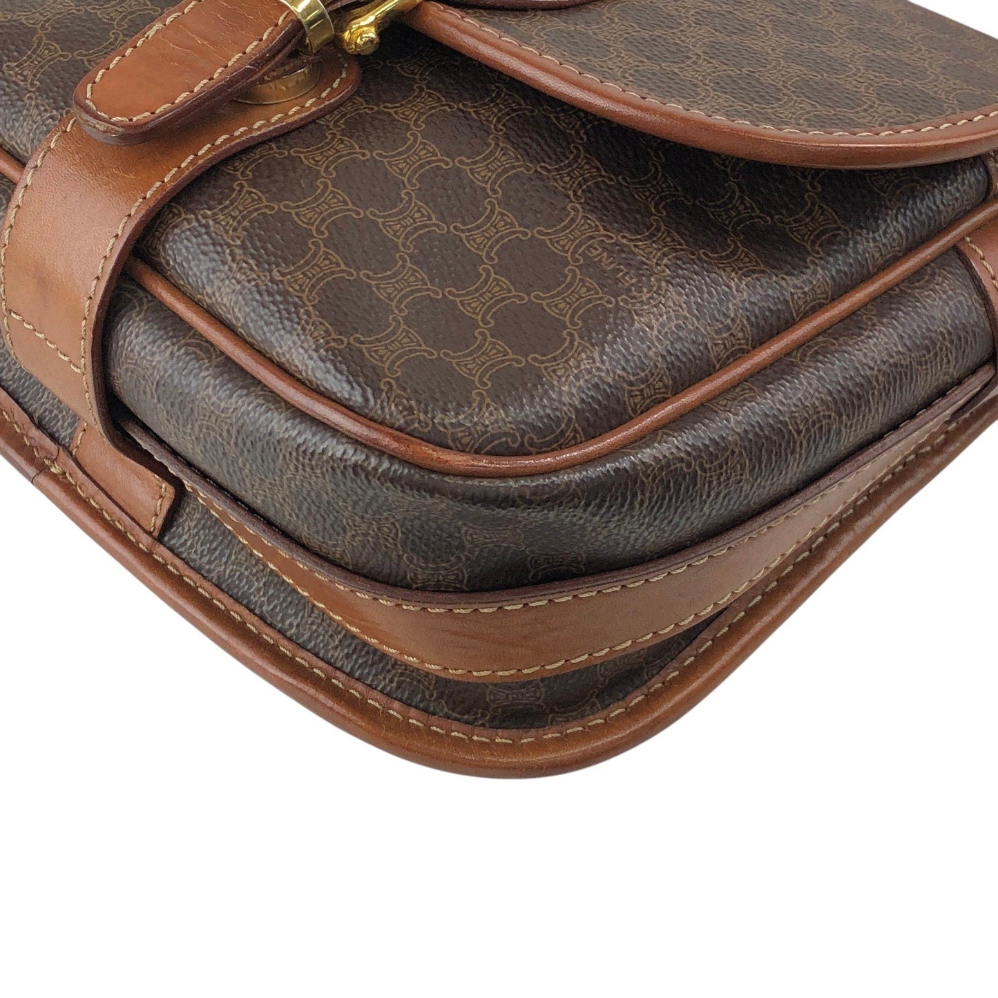 CELINE Macadam Blason Front Buckle Shoulder bag Brown Vintage ketsrv