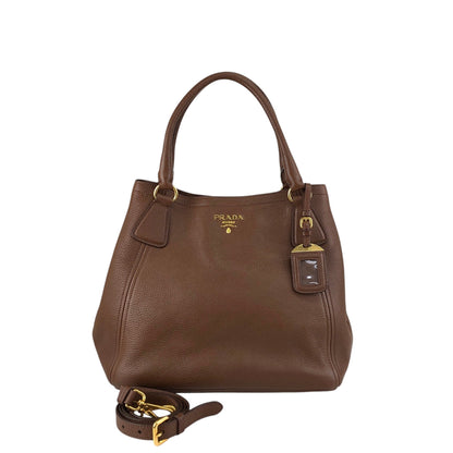 PRADA Logo Two-way Handbag Shoulder bag Brown Vintage avpisn