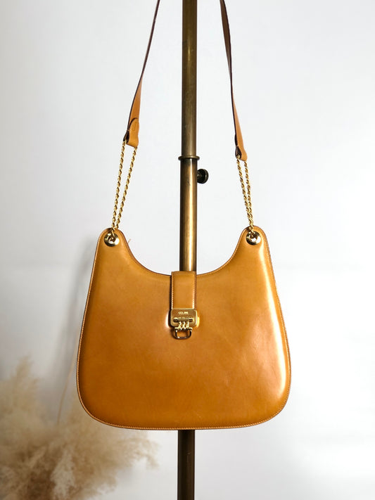 CELINE Horse Bit Chain Shoulder bag Brown Vintage 6hjm4n