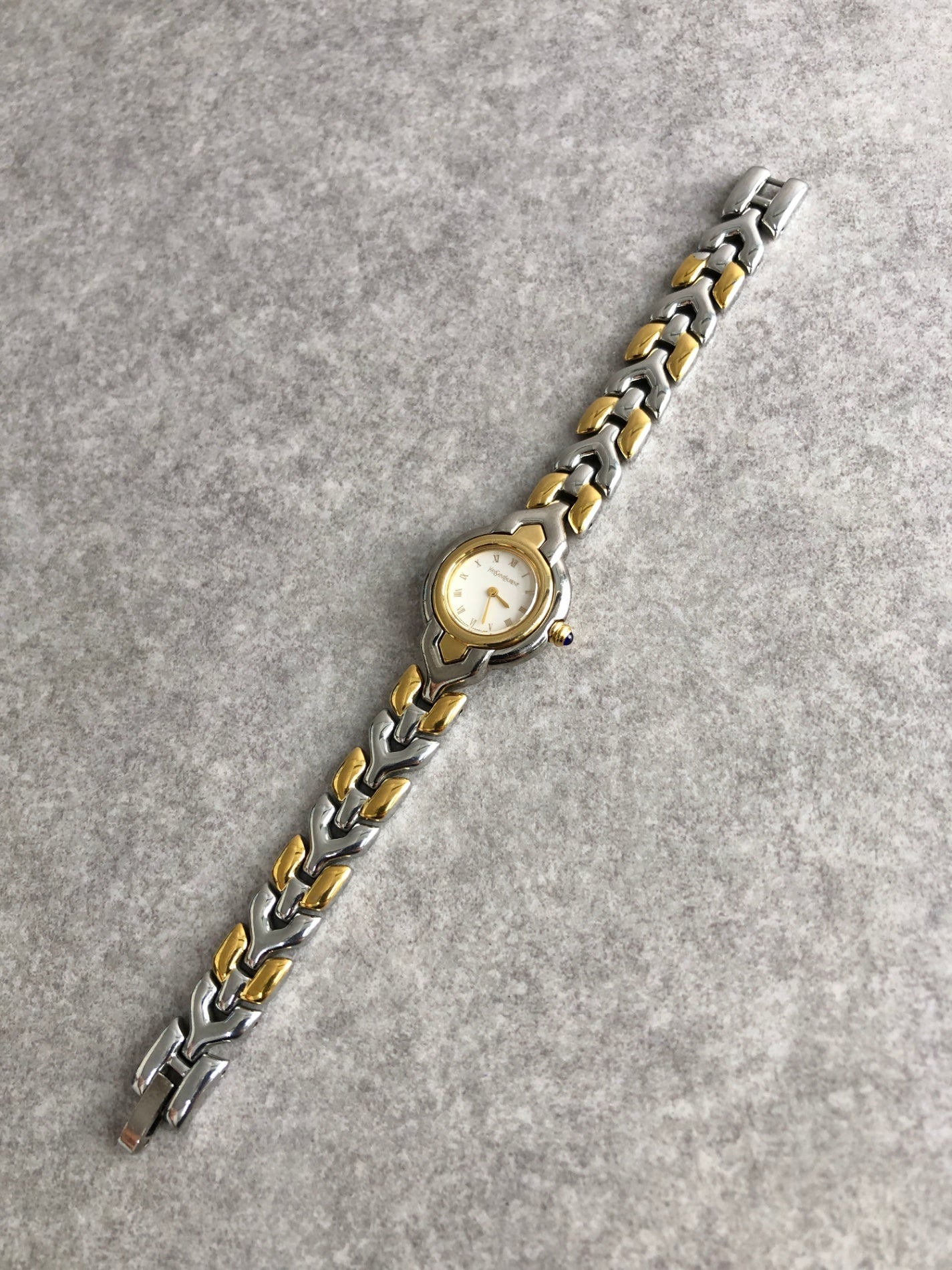 Yves Saint Laurent Logo Quartz Watch Silver×Gold 5420-F45278 Vintage 46jnbp