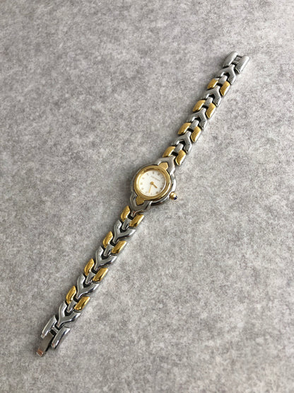 Yves Saint Laurent Logo Quartz Watch Silver×Gold 5420-F45278 Vintage 46jnbp