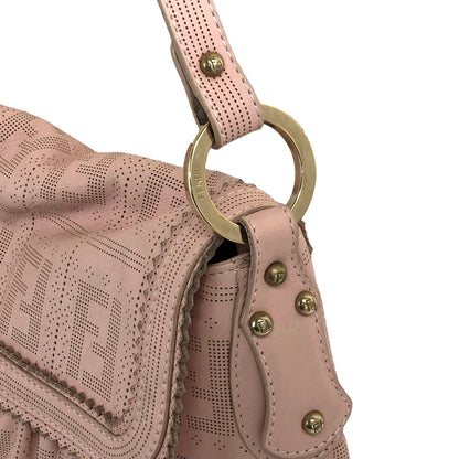 FENDI Zucca Logo Charm Jacquard Leather Shoulder bag Hobobag Pink Vintage uy85ci