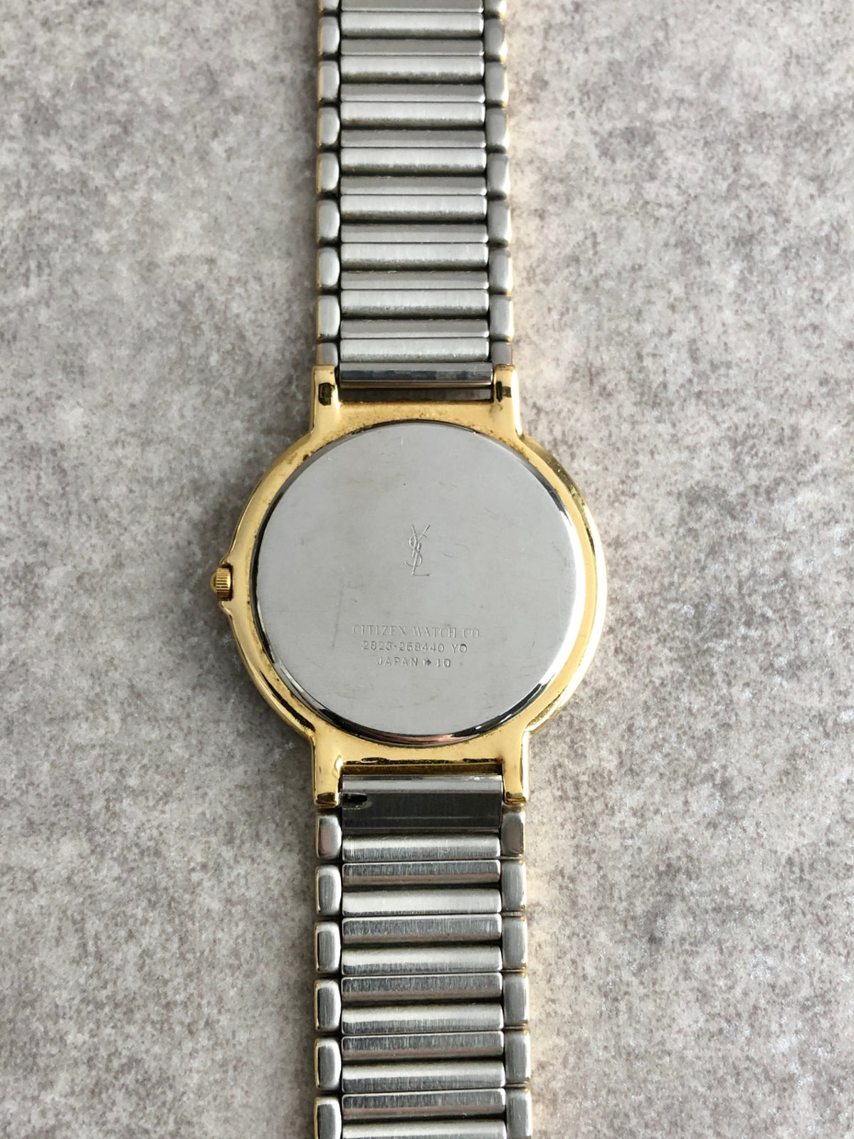 Yves Saint Laurent YSL Logo Quartz Watch Silver×Gold 2823-268440 Yo Vintage zdikrb