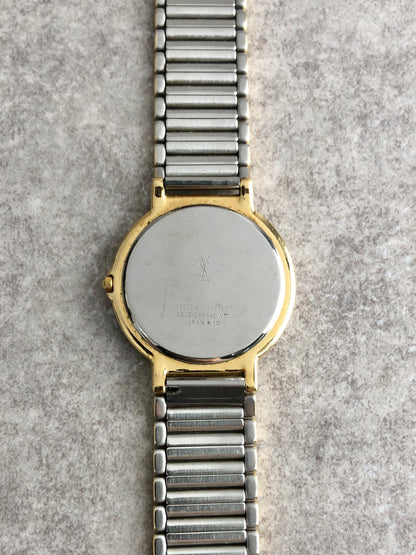 Yves Saint Laurent YSL Logo Quartz Watch Silver×Gold 2823-268440 Yo Vintage zdikrb