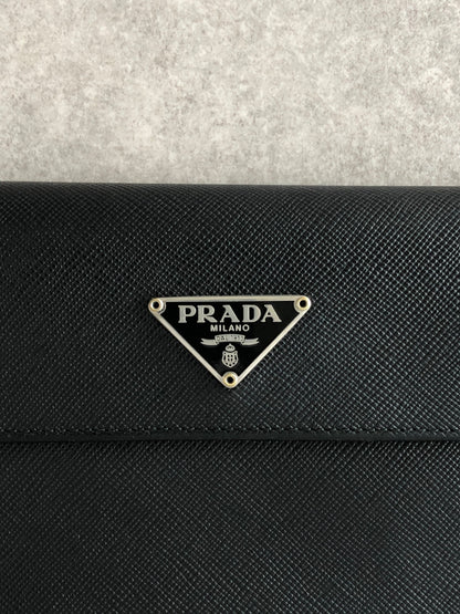 PRADA Triangle Logo Folded Wallet Black Vintage xvag4c