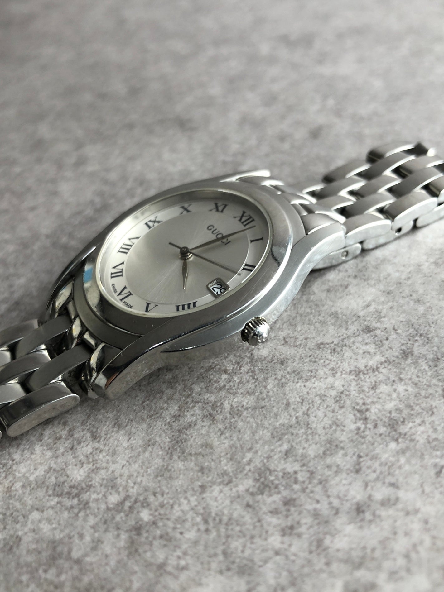 GUCCI Logo Quartz Watch Silver 5500M Vintage d4tcce