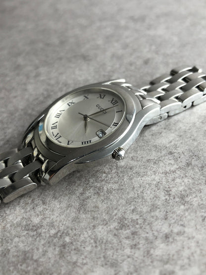 GUCCI Logo Quartz Watch Silver 5500M Vintage d4tcce