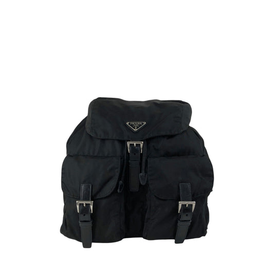 PRADA Tessuto Triangle Logo Double Pocket Backpack Black Vintage mehbr8