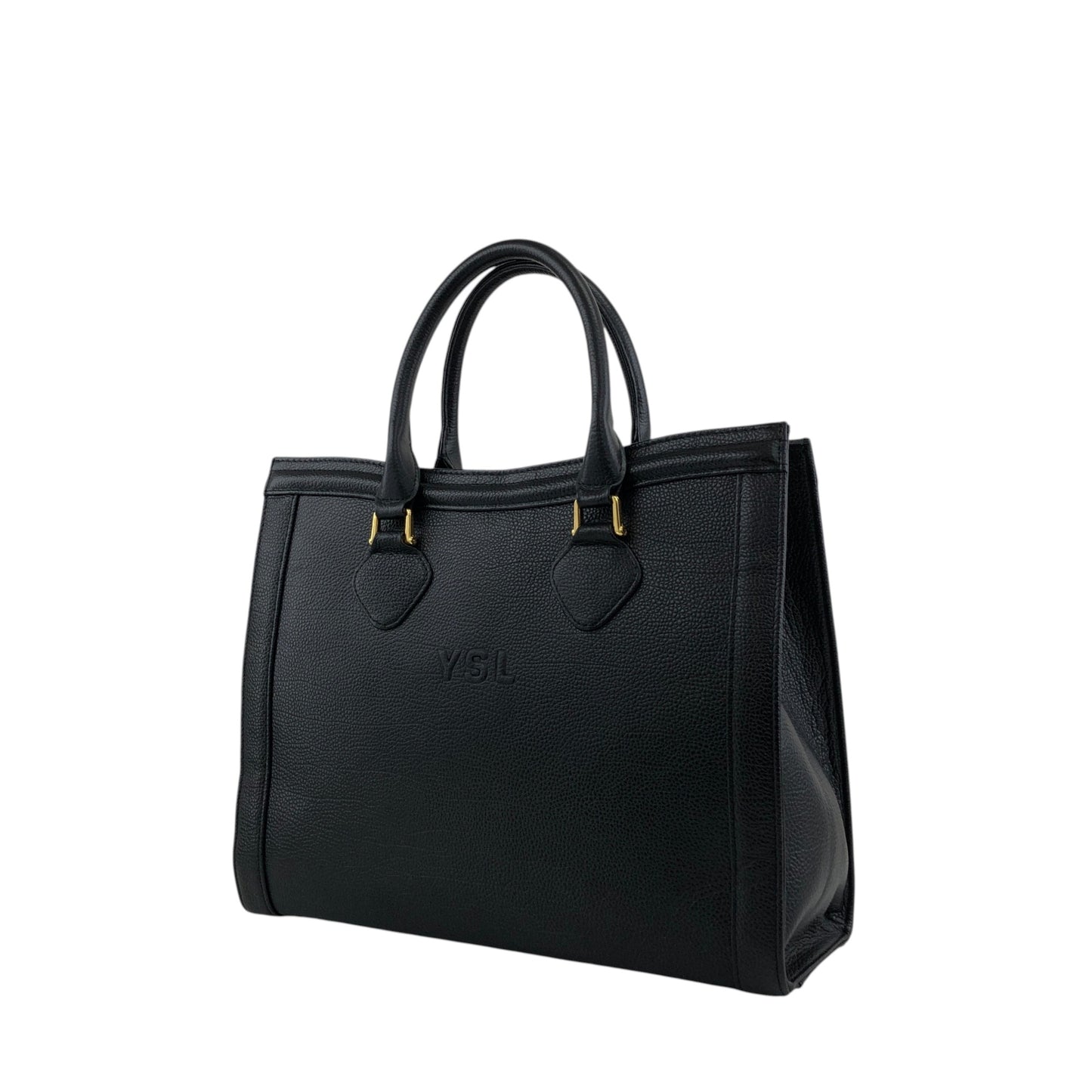 Yves Saint Laurent YSL Logo Top Handle Handbag Black Vintage heismg