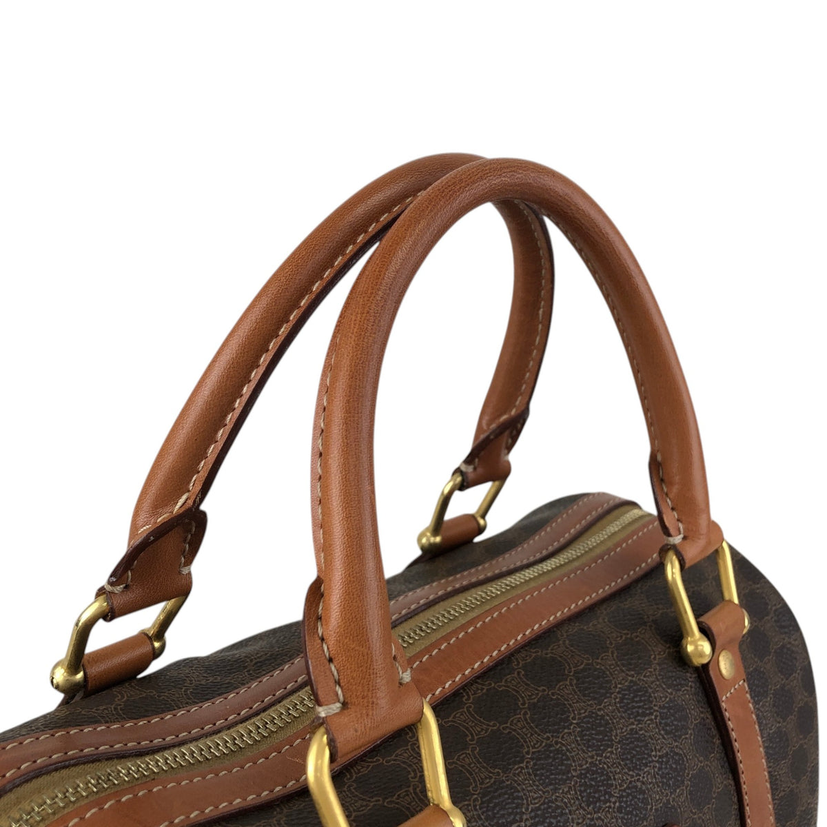 CELINE Macadam Small Boston bag Handbag Brown Vintage 7k24si