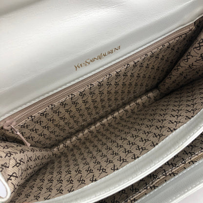 Yves Saint Laurent YSL Logo Lizard Leather Two-way Handbag Shoulder bag Beige Vintage yzf4gb