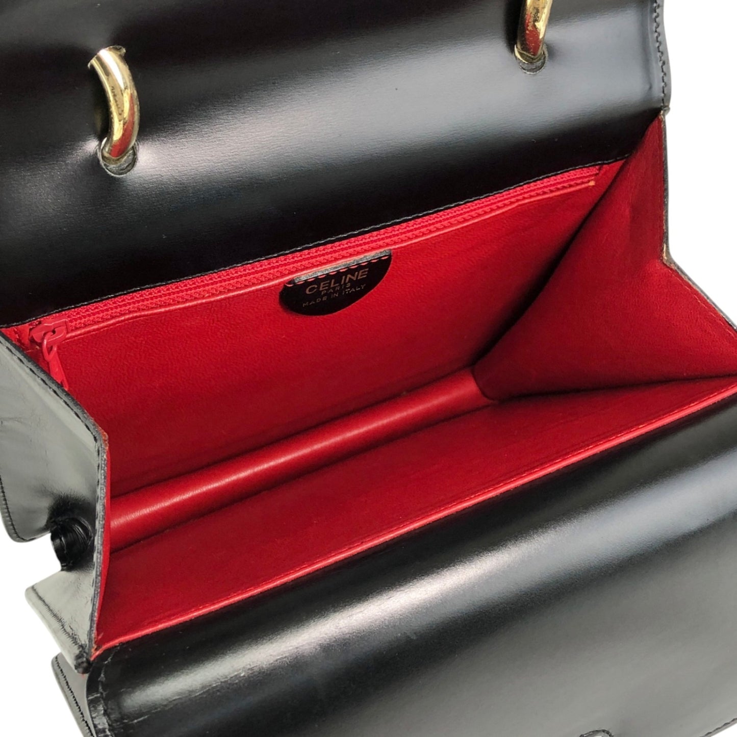 CELINE Double Flap Handbag Black Vintage teziwg