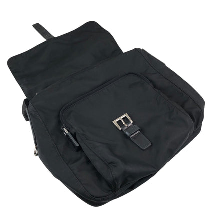 PRADA Tessuto Triangle Logo Front Buckle Shoulder bag Black Vintage fsnzjh