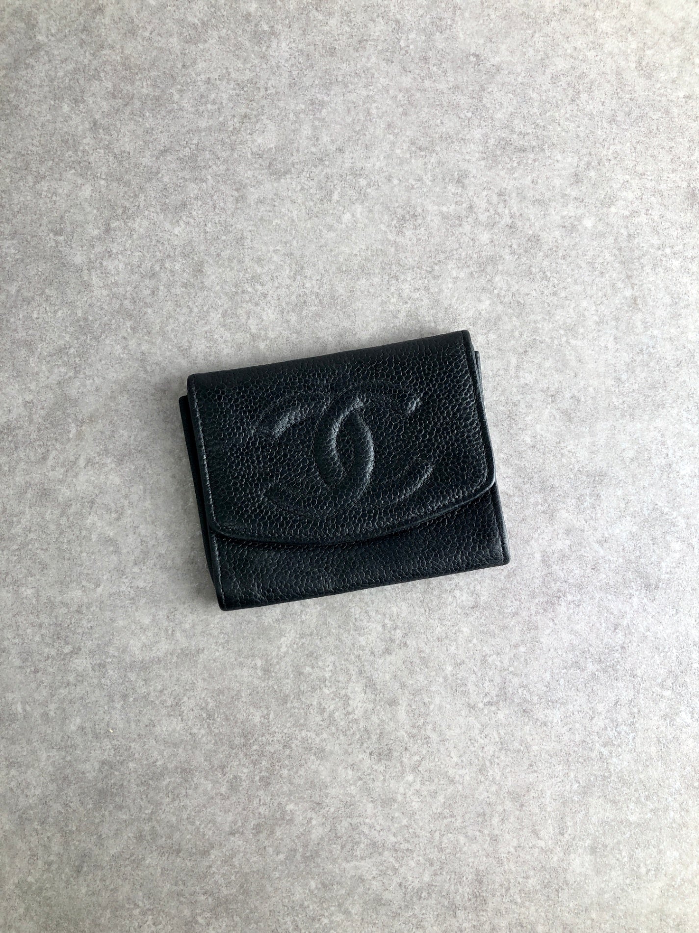 CHANEL Coco Mark Coin Purse Black Vintage 3eyput