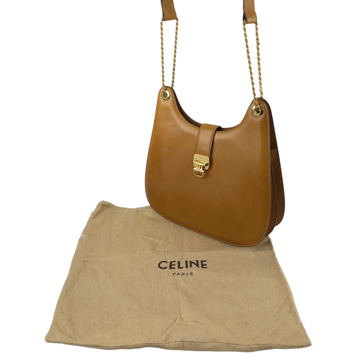 CELINE Horse Bit Chain Shoulder bag Brown Vintage 6hjm4n