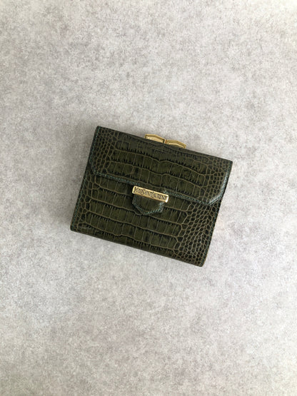 Yves Saint Laurent 金屬扣環折疊錢包 綠色復古 pk8u8c