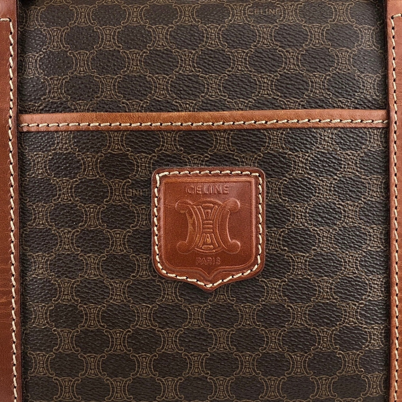 CELINE Macadam Blason Handbag Boston bag Brown Vintage hkkxdj