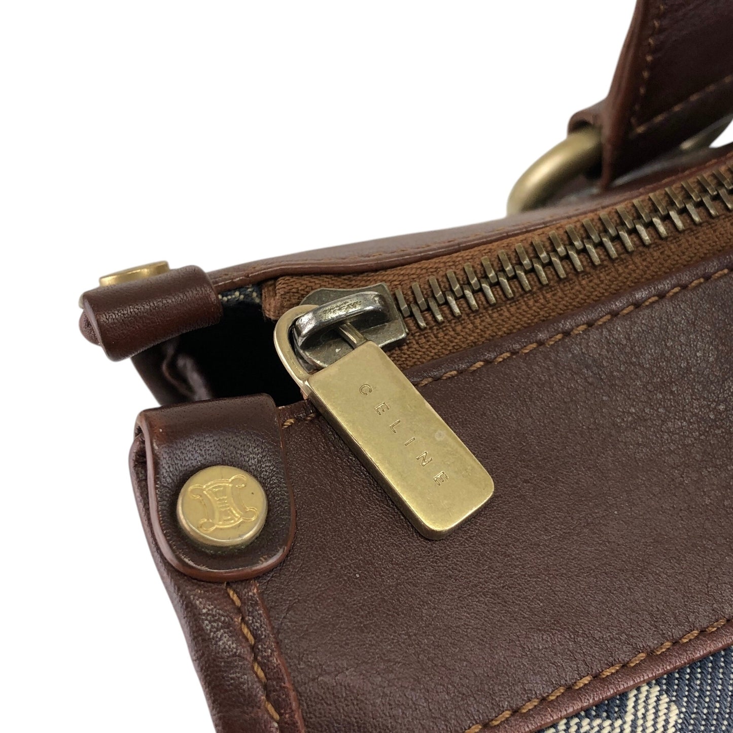 CELINE Paris Macadam Double Pocket Handbag Navy Vintage sh5hjs