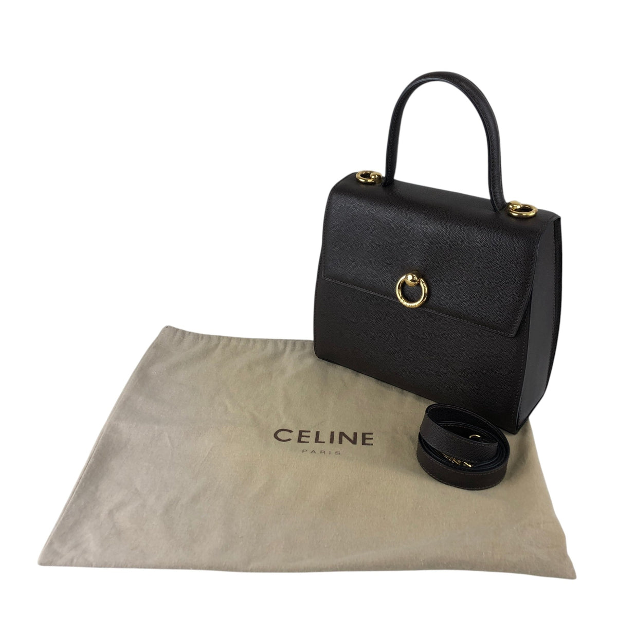 CELINE Gancini Two-way Handbag Shoulder bag Black Vintage hyifjs