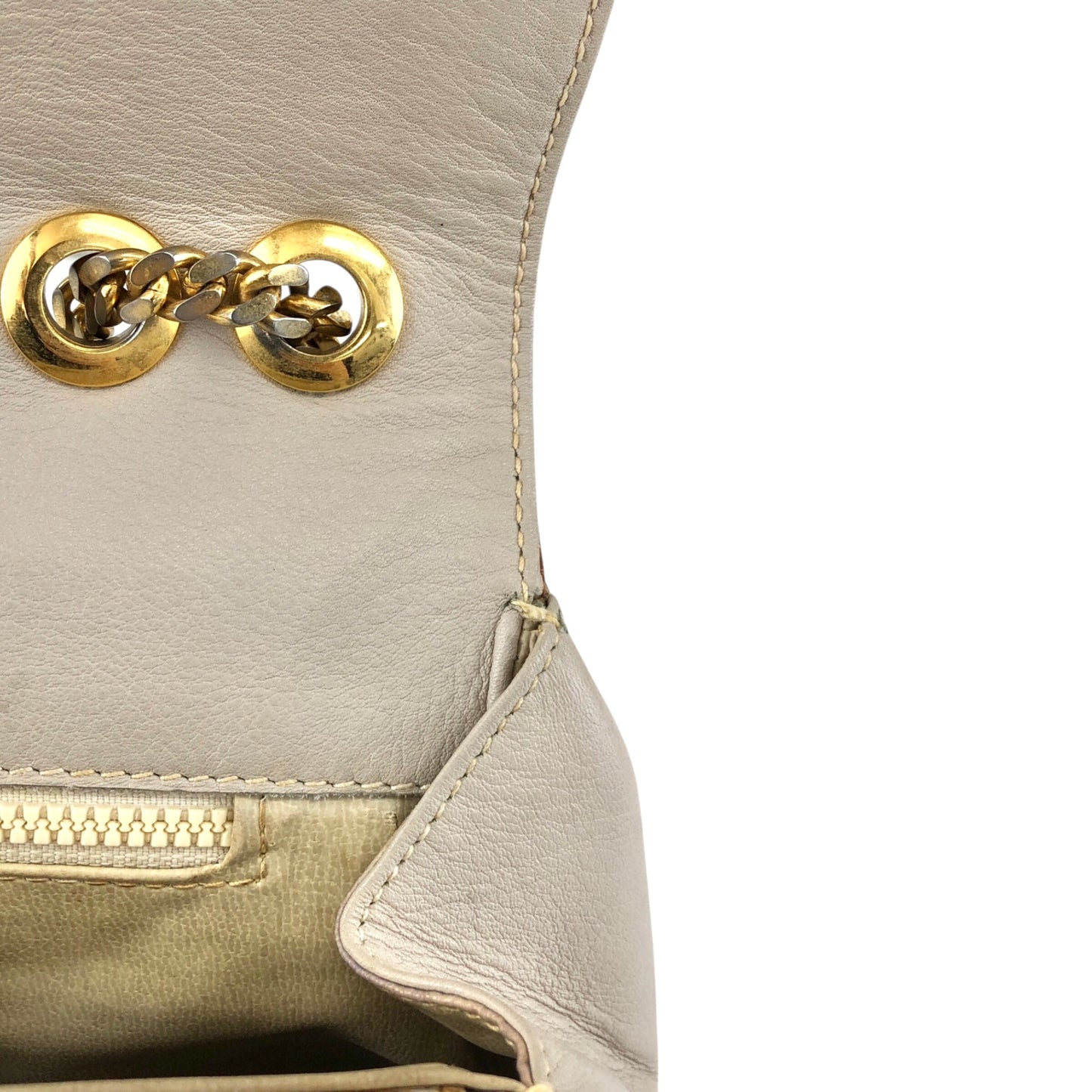 CELINE Triomphe Chain Shoulder bag Beige Vintage em4s7t