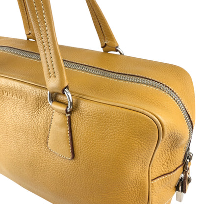 PRADALogo Embossed Small Boston bag Handbag Camel Vintage witjyy