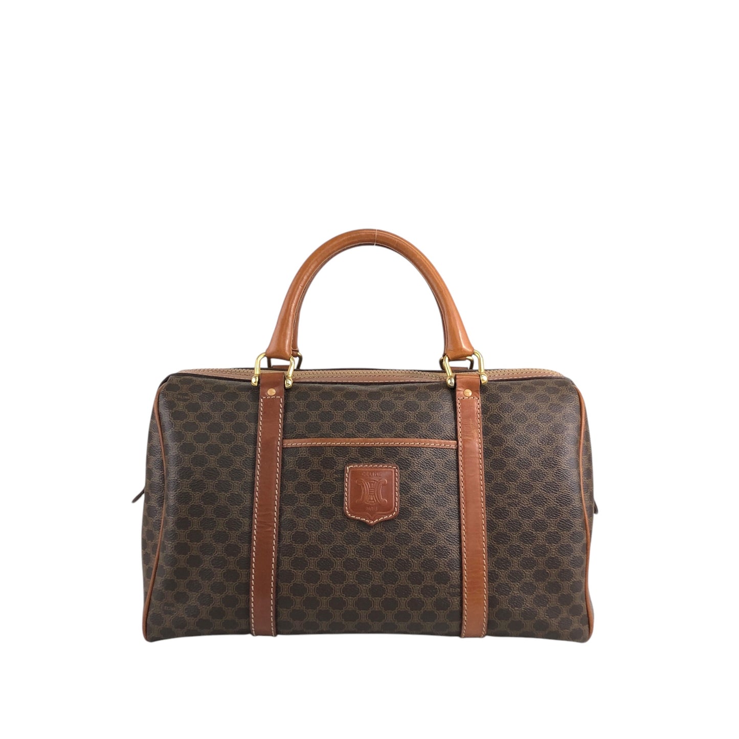 CELINE Macadam Blason Handbag Boston bag Brown Vintage hkkxdj