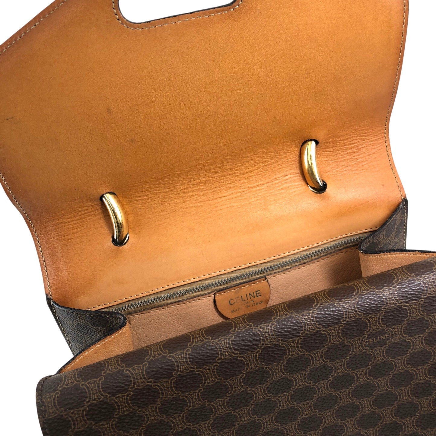 CELINE Macadam Horseshoe Double Flap Handbag Brown Vintage ypryyk